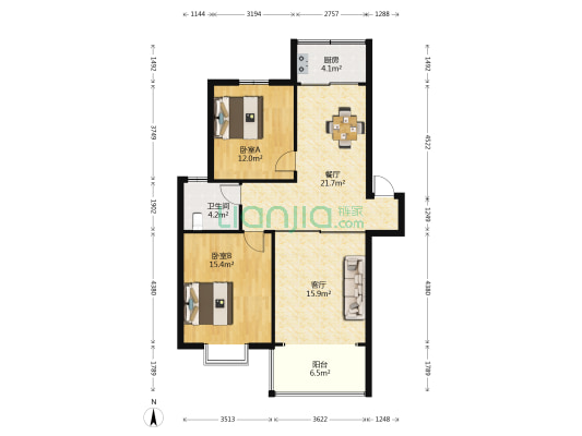 臻美源 2室2厅1卫 100平方