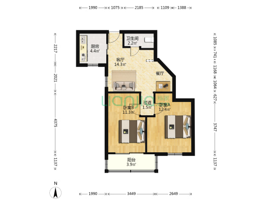 真西新驰苑 2室1厅1卫 69平方