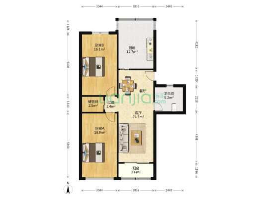 君叶公寓 2室1厅1卫 105平方