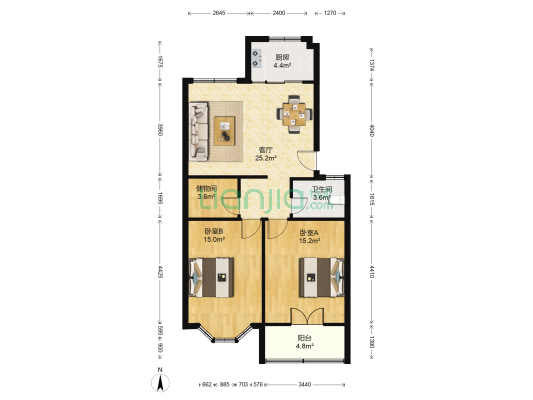 云梨小区 2室1厅1卫 88平方