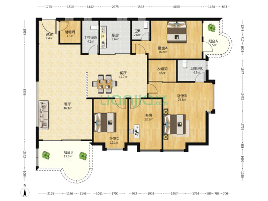翡翠花园 4室2厅3卫 200平方