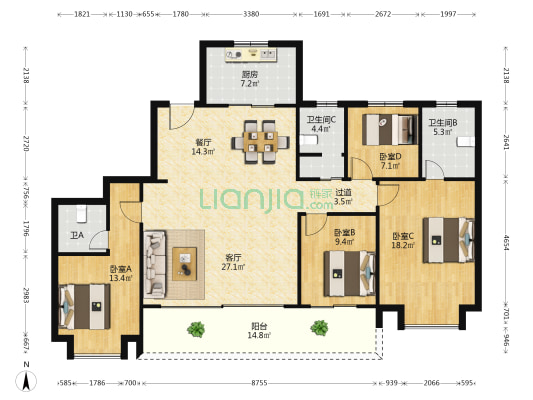 云境雅苑 4室2厅3卫 169平方