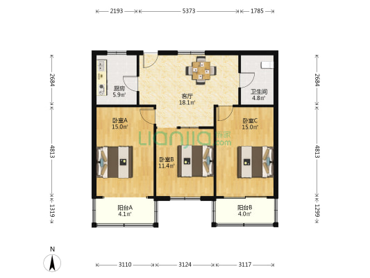 瑞华宝都 3室1厅1卫 97平方