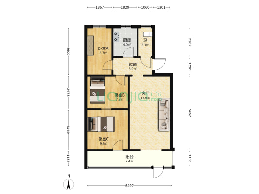 储运公司宿舍 3室1厅0卫 60平方