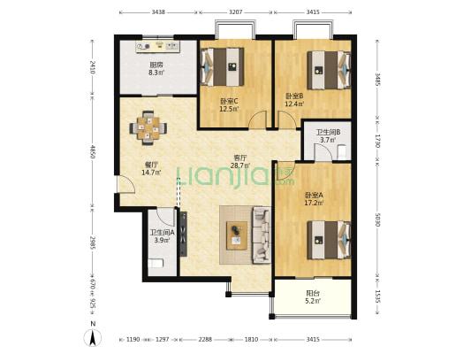 馨园壹号 3室2厅2卫 130平方