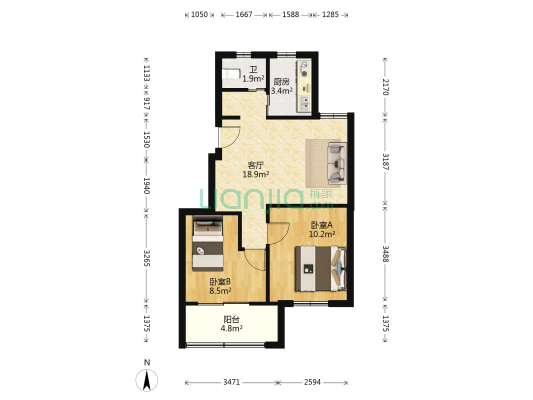 古塘丽景东区 2室1厅1卫 69平方