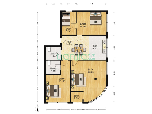 梧振东路338号 4室1厅2卫 123平方