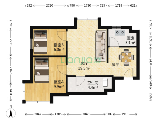 国信中央新城峯境一期 2室1厅1卫 73平方