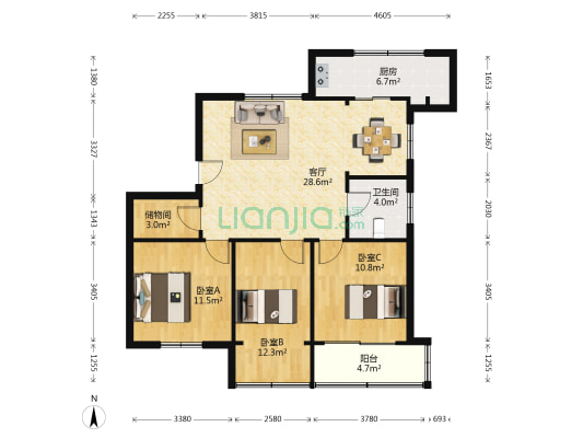 荷花池头 3室1厅1卫 96平方
