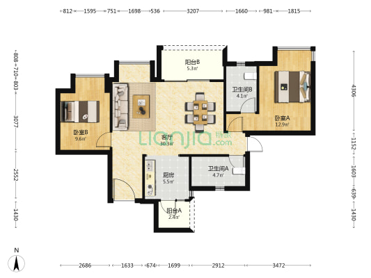 御辰 2室1厅2卫 92平方