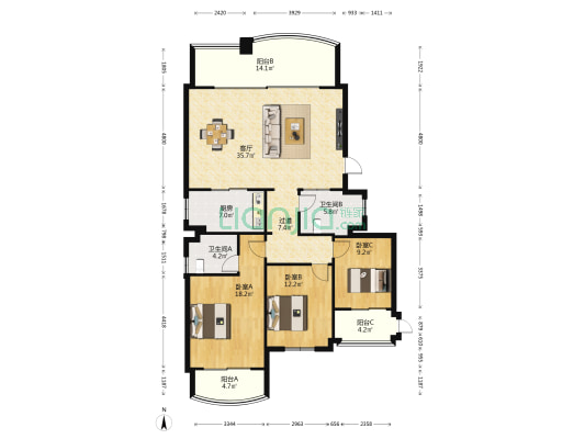 君悦府 3室1厅2卫 159平方