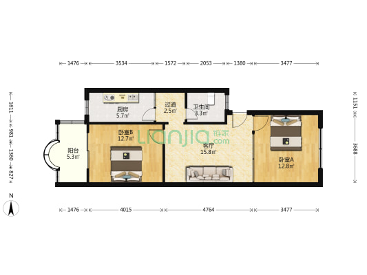 东内环路1号 2室1厅1卫 73平方