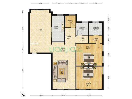 海创世袭庄园 2室1厅2卫 185平方