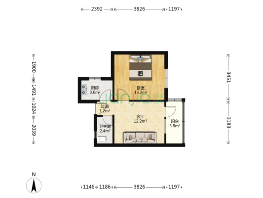宝通路442号 1室1厅1卫 48平方