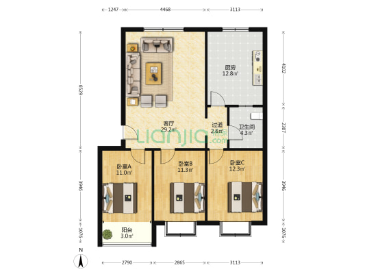 新华苑兴邦杰座 3室1厅1卫 105平方