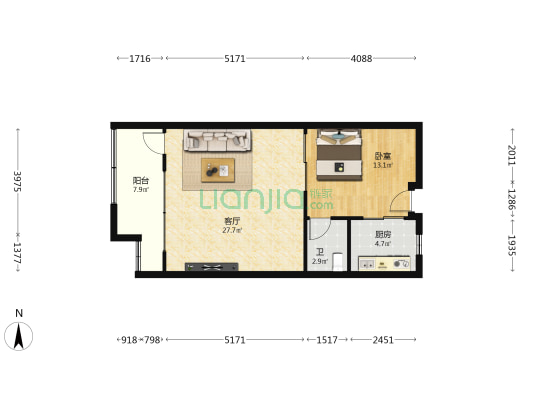 盛京金碧苑 1室1厅1卫 70平方