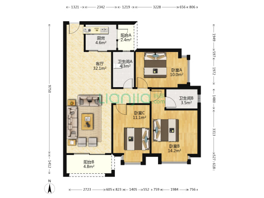 班芙春天 3室1厅2卫 107平方