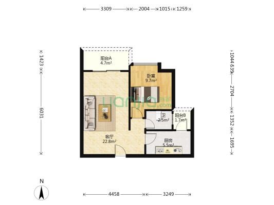 富龙华府 1室1厅1卫 62平方