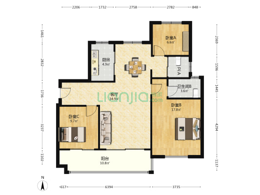 碧桂园书香雅苑 3室1厅2卫 125平方