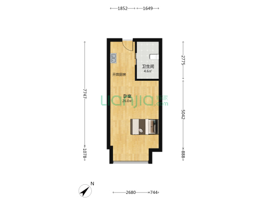 首创天阅公馆 1室0厅1卫 45平方