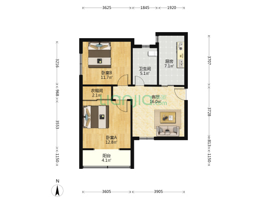 锦汇苑 2室1厅1卫 88平方