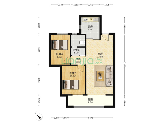 和雅东方 2室1厅1卫 81平方