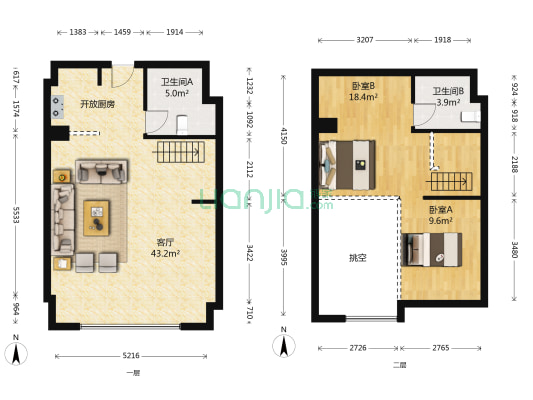 飞鸟客 2室1厅2卫 71平方