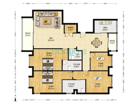 安华苑 4室1厅3卫 165平方