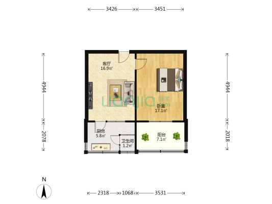 合作路办事处宿舍 1室1厅1卫 46平方