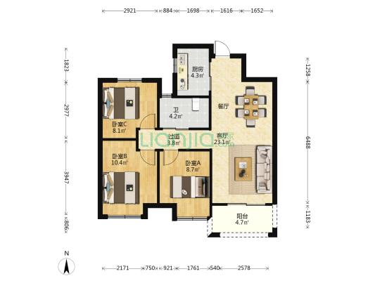 万科橙 3室1厅1卫 89平方