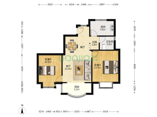 华钜御庭(一期) 2室1厅1卫 88平方