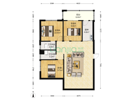 安泰中心 3室1厅2卫 110平方