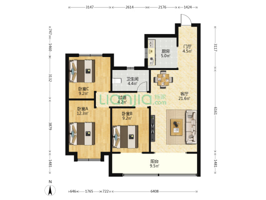 招商时代主场 3室1厅1卫 112平方