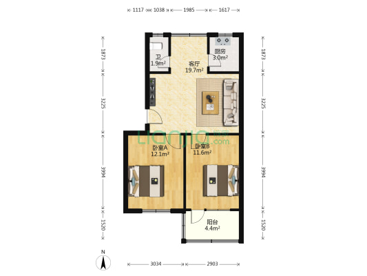 牛奶公司宿舍 2室1厅1卫 64平方