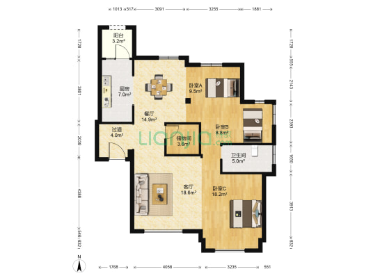 海宁时代悦府 3室2厅1卫 116平方