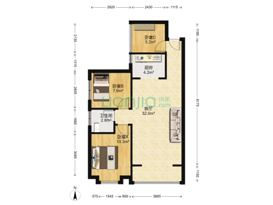 麒麟苑 3室1厅1卫 72平方