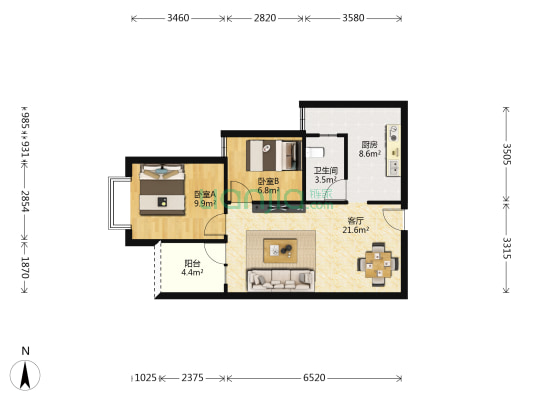 中建华府（松柏路） 2室1厅1卫 72平方