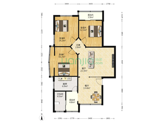 永通苑A区 3室2厅1卫 115平方