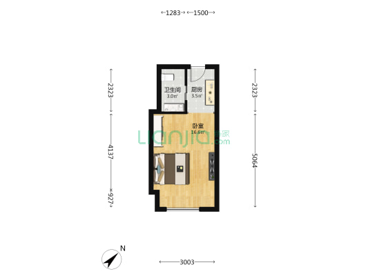 一天下大厦 1室0厅1卫 43平方