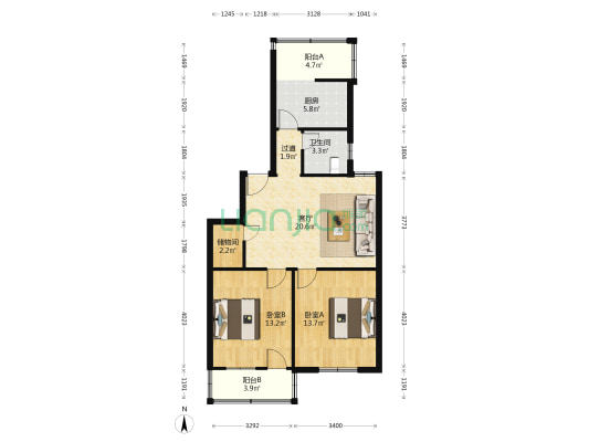 蒙城路87号 2室1厅1卫 79平方