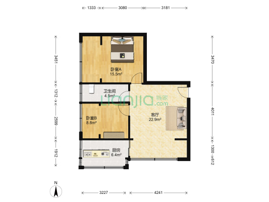 三眼桥路98到102号 2室1厅1卫 59平方