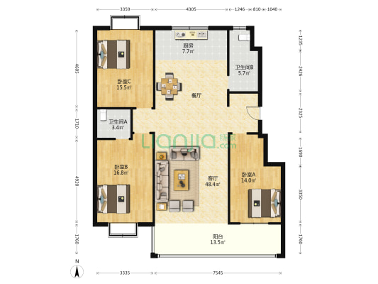 南阳湖花园 3室1厅2卫 150平方