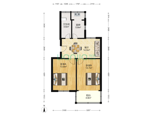 北濠桥东村 2室1厅1卫 69平方