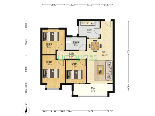 南昌旭辉中心A区 3室1厅1卫 99平方