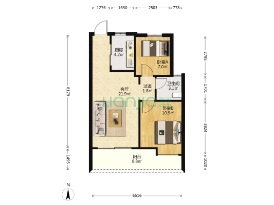 彰泰红树湾小区 2室1厅1卫 71平方