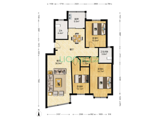 育才家园东区 3室1厅2卫 112平方