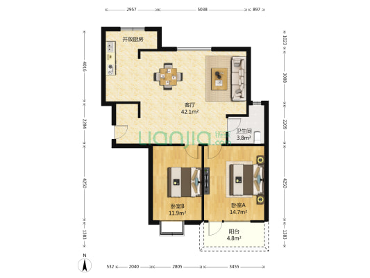 都霖美景 2室1厅1卫 109平方