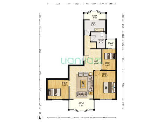 华浩苑 3室1厅1卫 112平方