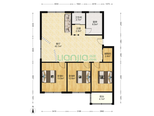 牡丹园 3室1厅1卫 118平方