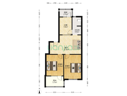 华晶公寓 2室1厅1卫 78平方